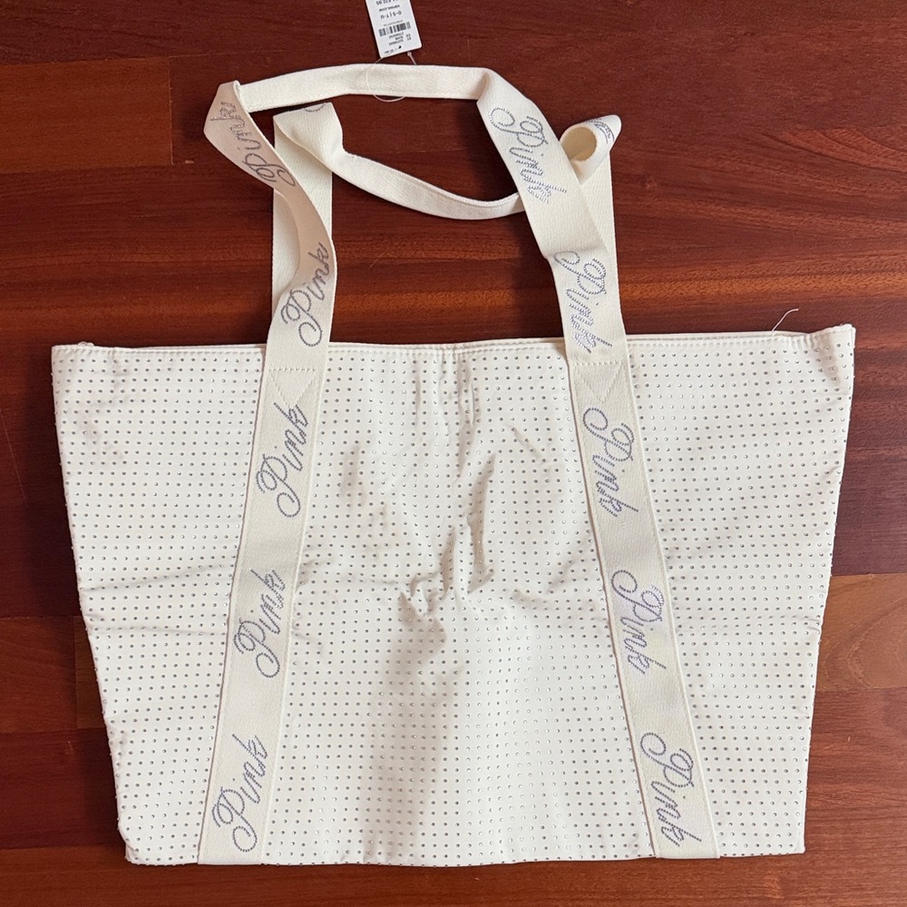 PINK Victoria's Secret Ivory Perforated Tote with Branded Straps